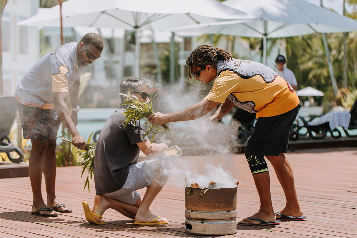 A special moment at the Sheraton Festival Village with Walkabout Cultural Tours opening the festival with a traditional smoking ceremony